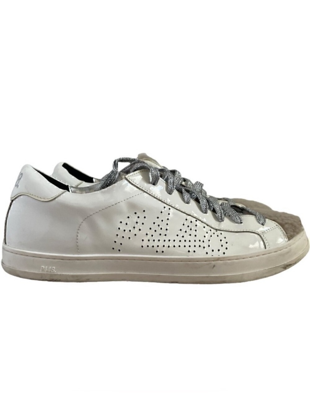 P448 John Shearling Patent Sneakers EU 40 White Silver Glitter Lace Up
